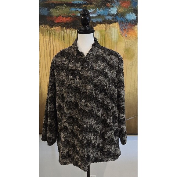 Alfred Dunner Jacket Womens 16 Black Gray Faux Fur Textured Plush Lined Soft - Picture 1 of 12